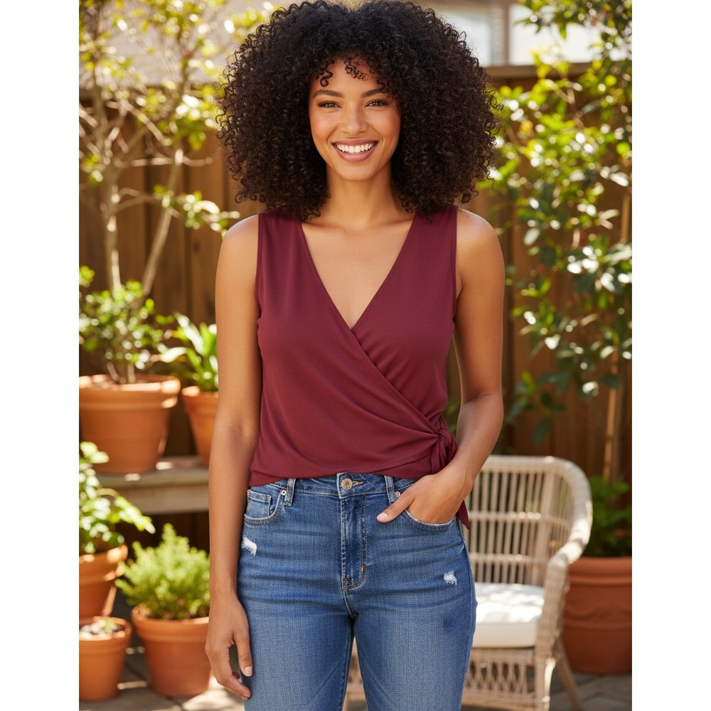 NEW Loft M Women's Tank Top Maroon Purple Tie‎ Wrap Whimsigoth Witchy Boho Chic